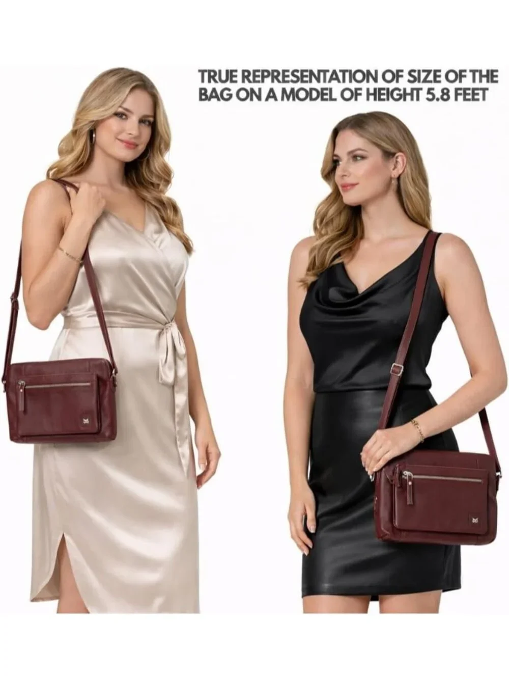 Women's Burgundy Genuine Leather Sling Purse with Adjustable Strap Crossbody bag
